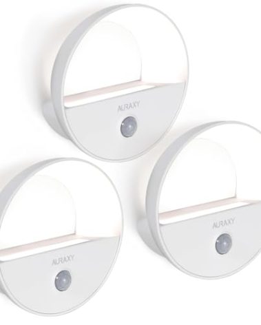 AURAXY Rechargeable Motion Sensor Night Light, Battery Night Lights LED Cool White Magnetic Stick-on Motion Sensored Hallway Light, with Dusk to Dawn Sensor for Stair, Wall, Bedroom, Bathroom(3 Pack)