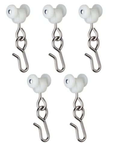 EverTrack Curtain Hooks - Dual Wheel Roller Carriers for Ceiling Mounted Curtain Track with Stainless Steel Hooks for Curtains, Drapes, and Room Dividers - Pack of 30