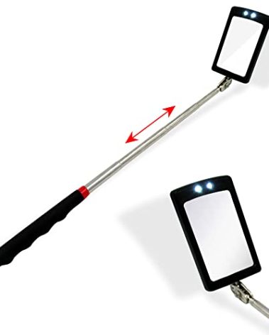 Houseables Inspection Mirror, Telescoping Mirror, Mechanic, Extendable, On A Stick, Retractable, Telescope, Telescopic, Welding, with Light, Automotive, Small, Machine Tool, Extended, Angled, Lighted