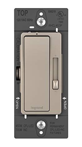 Legrand radiant RH453PNICCV6 450W Preset Decorator Rocker Dimmer Light Switch with Locator Light for Dimmable LED and CFL Bulbs, Single Pole/3-Way, Nickel (1 Count)