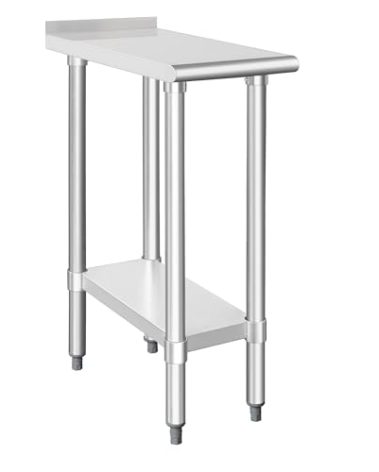 HARDURA Stainless Steel Commercial Work Table Prep Work Metal Table 24×12 Inches with Undershelf and 2" Backsplash Heavy Duty NSF 430 for Kitchen Food Prep