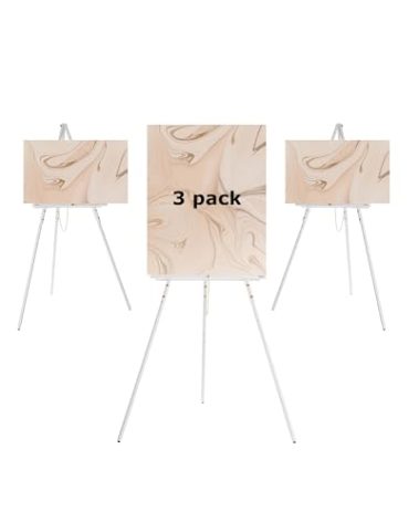 DJAR 3 Pcs 63" Wooden Easel Stand for Sign, Dual-use Adjustable Height, Wood Floor Display Easel for Wedding, Welcome Board, Poster, Picture, Photo- White