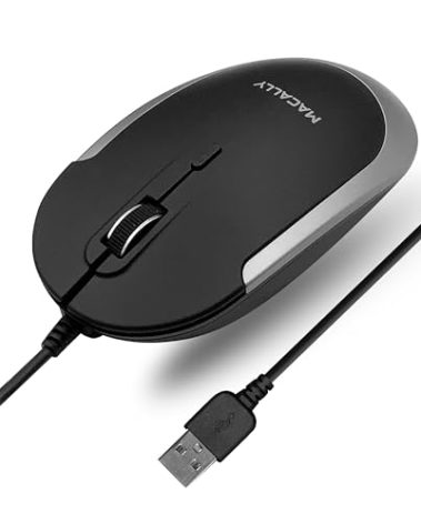 Macally Silent Wired Mouse - Slim & Compact USB Mouse for Apple Mac or Windows PC Laptop/Desktop - Designed with Optical Sensor & DPI Switch - Simple & Comfortable Wired Computer Mice (Space Gray)