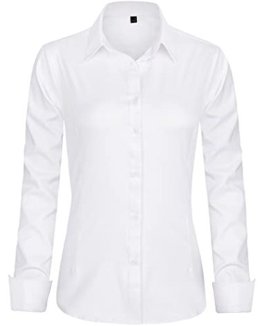 J.VER Womens Dress Shirts Long Sleeve Button Down Shirt Wrinkle-Free Business Casual Blouse Office Work Tops White Large