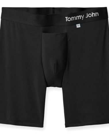 Tommy John Men’s Underwear, Supima Cool Cotton Hammock Pouch Boxer Brief with Longer 8" Inseam, Soft Comfortable Breathable Fabric Underwear for Men, Mesh Quick Dry, Black, Medium