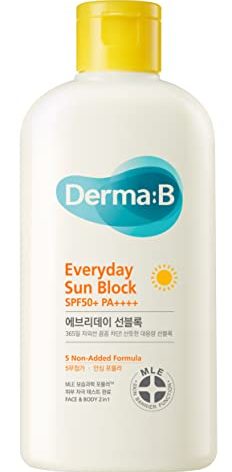 Derma B Everyday Sun Block Large Size Sunscreen SPF50+ PA++++ 6.71 Fl Oz, 200ml Fast-Absorbing Lightweight SPF Moisturizer, Facial Body Non-Sticky for Dewy Skin, Korean Protection Lotion