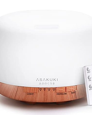 ASAKUKI Essential Oil Diffuser 500ml, Ultrasonic Aromatherapy Humidifier with Remote Control, 7 LED Colors, Timer & Auto-Off, Large Room Diffuser