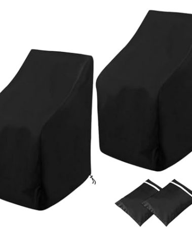 Waterproof Stackable Chair Covers, Uranshin Outdoor Patio Furniture Covers Stacked Chairs 210D Oxford Lounge Chair Covers Outdoor Stack Chairs for All Weather Protection (25"L x 25"W x 47”H (2PCS))