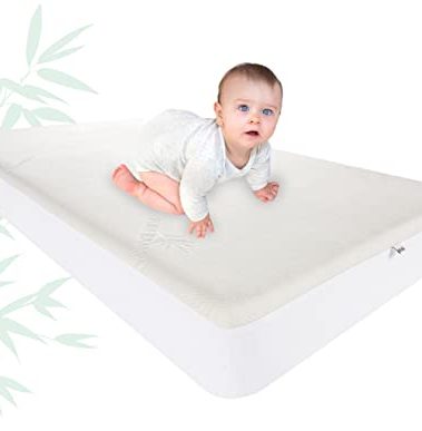 Bamboo Crib Mattress Protector by Pure Bamboo, Waterproof - Breathable, Noiseless Mattress Cover Pad Protects Against Moisture & Stains - Fits 52x28x6 inch Mattress