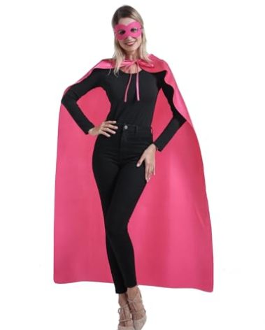 Kidsfere Adults Superhero Cape and Mask for Man Woman Halloween Vampire Cape Costume (Hot Pink)