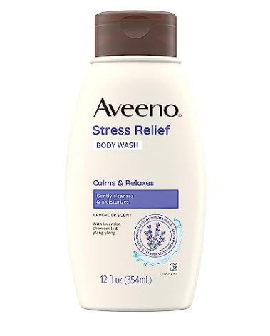 Aveeno Stress Relief Body Wash with Nourishing Oat & Lavender Scent for Sensitive Skin, Gently Cleanses & Helps You Feel Calm & Relaxed in the Shower, Soap-Free, 12 fl. oz