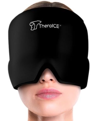 TheraICE Migraine Relief Cap, Soothing Headache Hat Ice Pack Mask, Face Cold Compress Cooling Gel Head Wrap Products for Tension, Stress & Hangover