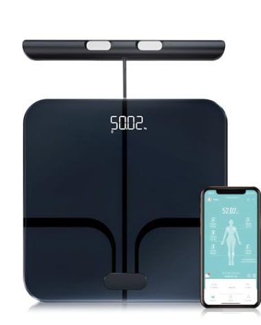 Fitdays Smart Body Fat Scale | Advanced 8-Electrode Technology for BMI/20+ Body Metrics | Full-Color LED & High Precision | Bathroom Weight Scale for Fitness/Weight Loss (FI2211WB-BLACK)
