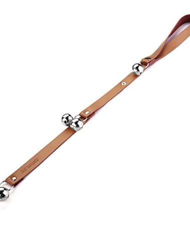 CATHYLIFE Leather Dog Doorbells for Door Knob/Potty Training/Go Outside, Length Adjustment Copper Dog Bell, Housetraining Hanging Bell, Brown Leather Silver Bells.