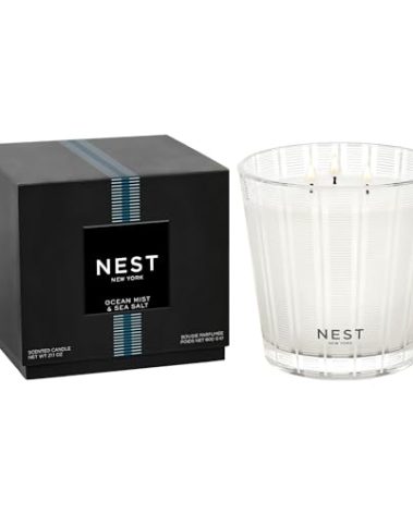 NEST New York Scented 3-Wick Candle, Ocean Mist & Sea Salt - 21.2 oz - Up to 100-Hour Burn Time - Reusable Glass Vessel