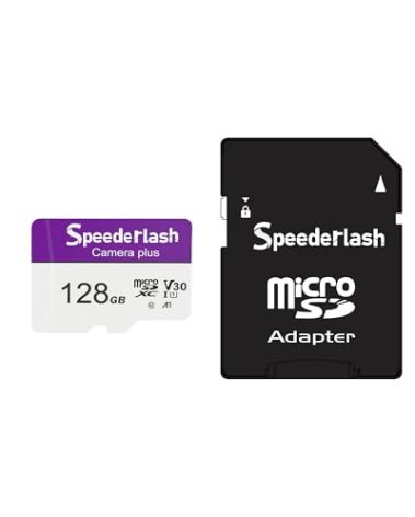 Micro SDXC Memory Card 128GB-Speederlash Camera Plus TF Card with Adapter, Up to 90MB/s Read Speed, 4K UHD&5K Video Support, U1, V30, A1 Rated, Waterproof, for Security Camera, Dashcam