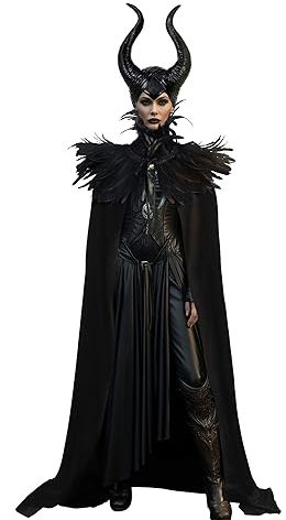 HOMELEX Evil Queen Horns with Feather Cape Shawl Set Black Halloween Costume for Women