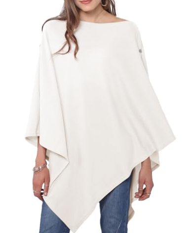 MissShorthair Versatile Women's Shawl Wrap – Soft Knitted Poncho Cape Scarf for Fall Winter White