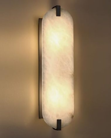 SEENMING HOUSE 2 Light 20.7" Natural Oval Alabaster Marble Bathroom Wall Sconce Modern Concise Style Wall Light Fixture,Black Finish for Bedroom Hallway Bedside