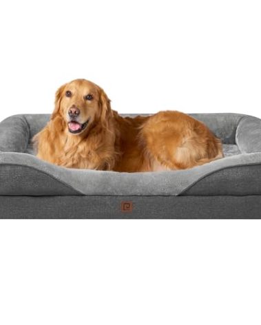 EHEYCIGA Memory Foam XL Dog Bed for XLarge Sized, Extra Large Orthopedic Dog Sofa with Sides and Waterproof Liner, Washable Bolster Pet Bed Couch with Removable Cover, 42x30x7.5 Inch, Grey