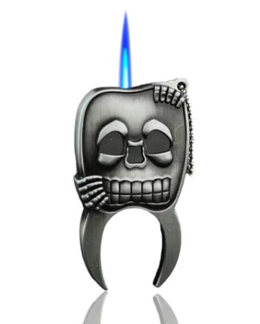 SMTSEC Creative Skull Lighter - Windproof, Refillable, Adjustable Vintage Metal Embossed Skull Lighter - Gift for Men