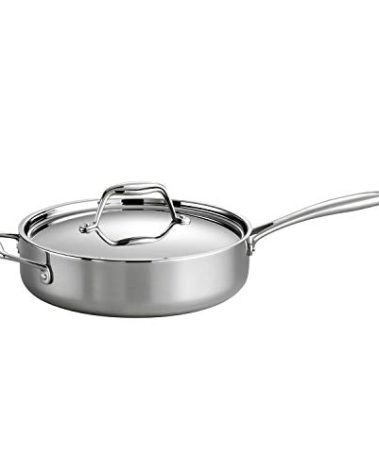 Tramontina Signature Tri-Ply Clad Stainless Steel 3-Quart Saute Pan with Lid, Induction-Ready Cooking Pan, Dishwasher-Safe, NSF-Certified, Made in Brazil