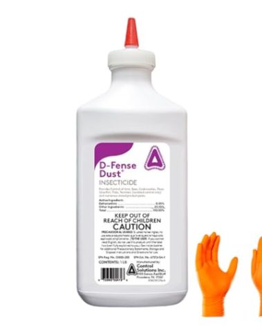 D-Fense Dust 1 lbs - Water Resistant, 8 Month Control, Targets: Ants, roaches, Bed Bugs, Scorpions, Spiders and More with USA Supply Gloves and Pest Identification Card