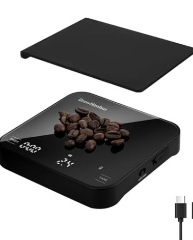 Mini Coffee Scale with Timer, 2kg/0.1g High Precision Scale for Espresso & Pour-Over, Portable Digital Kitchen Scale, 4 Modes & 3 Units, USB Charging, Tempered Glass Platform, Black