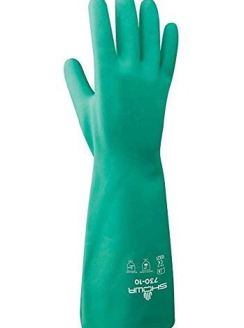 SHOWA 730 Nitrile Chemical Resistant Safety Glove with Cotton Flocked Liner, Food Safe, 15 Mil Thick, 13" Length, Large (12 Pair)