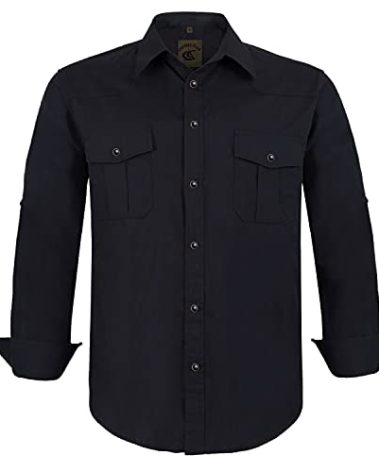 COEVALS CLUB Men's Western Cowboy Long Sleeve Pearl Snap Casual Soild Work Shirts (Black L)