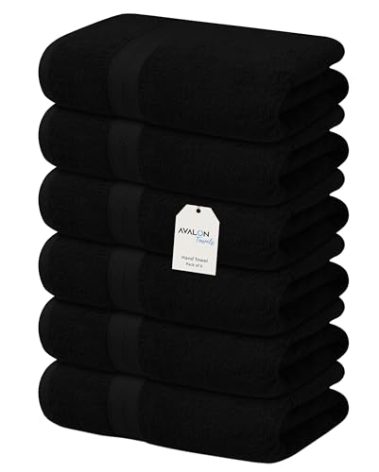 Avalon Towels Luxury Hand Towels (Pack of 6) Size 16x28 Inches - Premium Cotton, Soft and Highly Absorbent Hand Towels for Bathroom, 600 GSM Face Towels, Hotel & Spa Quality, Quick Dry (Black)