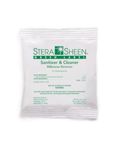 STERA SHEEN GREEN LABEL Sanitizer + Cleaner + Milkstone Remover | Cleaner and Sanitizer for Soft Serve + Shake Machines + Ice Maker and Ice Machines | By Purdy Products, 100 count, 2 Ounce Sachets
