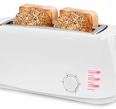 Elite Gourmet ECT-4829 Long Slot 4 Slice Toaster, 6 Toast Settings Toaster Defrost, Reheat, Cancel Functions, Slide Out Crumb Tray, Extra Wide Slots for Bagels Waffles, White
