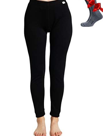 Merino Wool Base Layer Women Pants 100% Merino Wool Leggings Heavyweight, Midweight, Lite Thermal Underwear Bottom and Socks (XX-Large, Black 250)