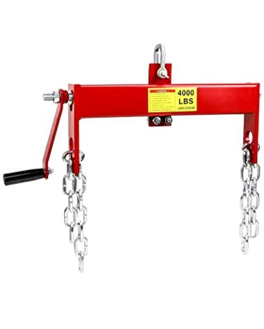 QWORK Engine Load Leveler, 4000lbs Laod Capacity, Heavy Duty Steel Engine Hoist Leveler Shop Crane Lift Hoist with 2 Chains, Red