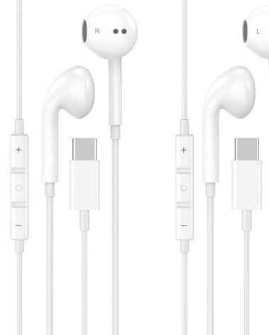 2 Pack USB C Headphones for iPhone 16 17, USB Type C Earbuds Wired in-Ear Earphones with Mic & Volume Control Compatible for iPhone 17 16 16 Pro Max,15 Pro/Pro Max, iPad Pro,Samsung Galaxy S25