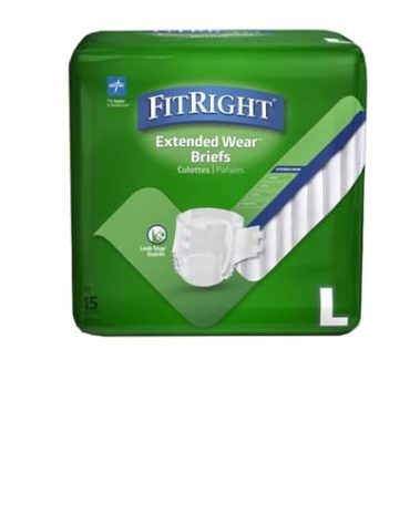 FitRight Extended Wear Overnight Adult Briefs with Tabs, Maximum Absorbency Adult Diapers, Large (15 Count)