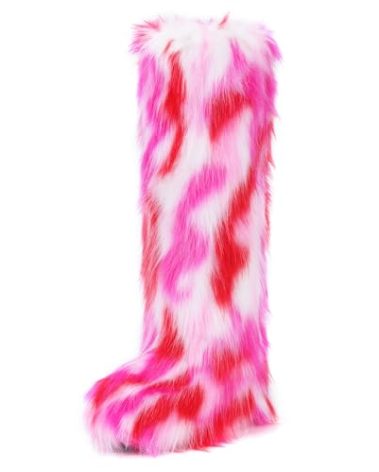 IXU Women's Faux Fur Boot Furry Fluffy Round Toe Suede Winter Comfy Plush Warm Short Outdoor Indoor Flat Shoes Knee-High Boots
