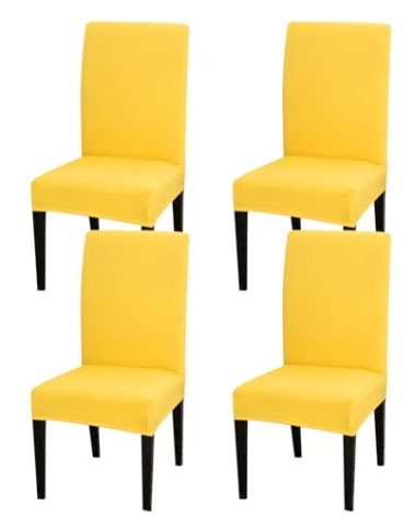 Stretch Chair Covers Set of 4 for Dining Room, 4 Pack Washable Kitchen Chair Protector for Party Wedding, Yellow