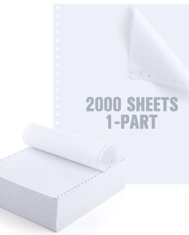 Affrolling Blank 9.5x11 Inches Continuous Feed Computer Paper Fanfold for Printers Perforated Edge 1-part, 2000 Sheets Perfect for Receipts, Invoices, Bill List, 92 Bright, 20 lb
