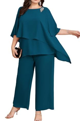 Hanna Nikole Mother of The Bride Pant Suits Plus Size 2 PC Mother of The Groom Pantsuits Ink Blue 6X