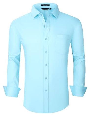 Alex Vando Mens Dress Shirts Wrinkle Free Regular Fit Stretch Button Down Shirt,Aqua,XL