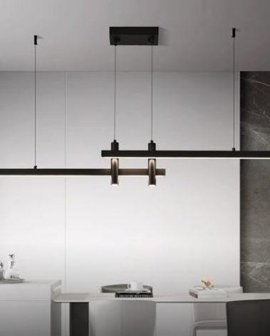 HUASHARE Modern Black Linear Pendant Lights Kitchen Island Lighting Minimalist Led Chandeliers Pool Table Light Dimmable Ceiling Hanging Light Fixture Dining Room with Remote Control (47in)