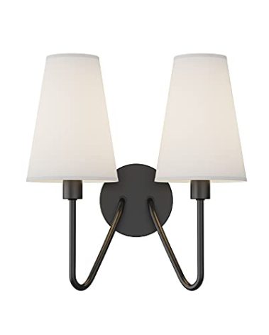 Electro bp;Double Head Classic 2 Lights Wall Sconces Lighting Fixture Black with Cream White Linen Fabric Lamp Shades E12 80W Hardwired;