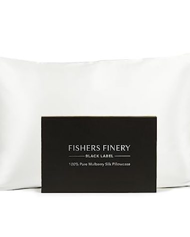Fishers Finery 30mm 100% Pure Mulberry Silk Pillowcase, Quality Tested (White, Queen)
