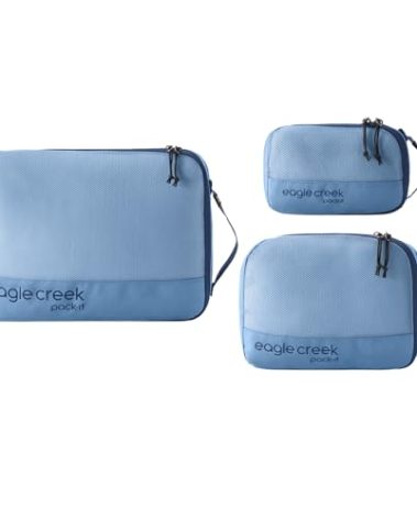 Eagle Creek Pack-It Reveal Cube Set - Packing Cubes for Compartmentalizing Luggage - Durable - Water-Resistant - Easy Grab Zipper Pull - Mesh Windows - Blue Dawn - XS/S/M