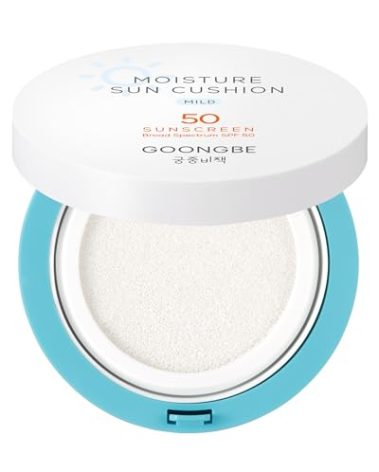 GOONGBE Moisture Sun Cushion Mild SPF 50 - Korean Moisturizing & Soothing Zinc Oxide Mineral Sunscreen - Travel Friendly Sun Cushion for Babies & Kids - Vegan, Reef-Safe, Allergen-Free, 0.81oz.