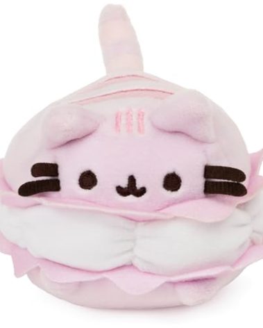 GUND Macaron Cookie Pusheen Sweet Dessert Squishy Plush Stuffed Animal Cat and Satisfyingly Stretchy Fabric, for Ages 8 and Up, Pink and White, 4”