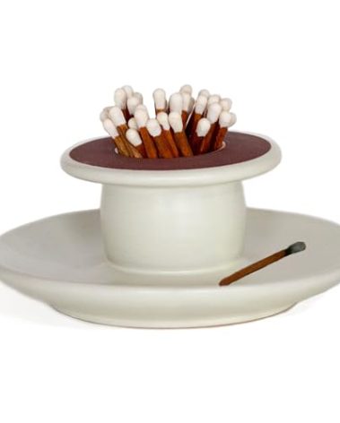 Handcrafted Ceramic Match Holder with Built-in Striker and Tray | Works with All Short Matches | Home Accessory for Candles, Fireplaces, & Bathrooms | Housewarming Gift | Matches not Included