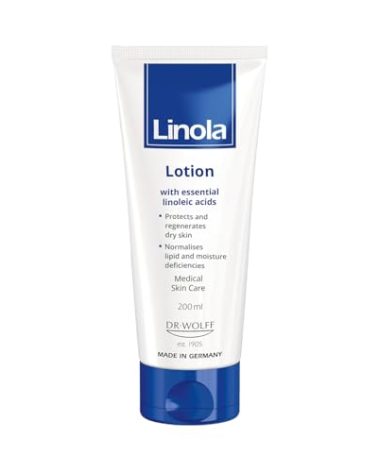 Linola Lotion - Body Lotion with Essential Linoleic Acids - for the Daily Care of Dry & Stressed Skin - Protects & Regenerates Dry Skin - Made in Germany - Vegan - 200 ml (6.8 Fl Oz)
